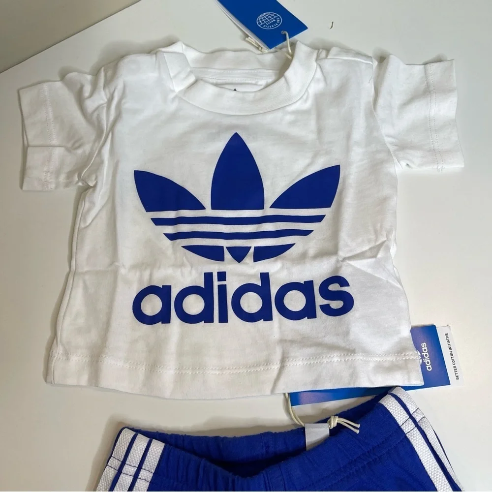 ADIDAS KIDS Baby White & Blue Trefoil T-Shirt & Shorts
